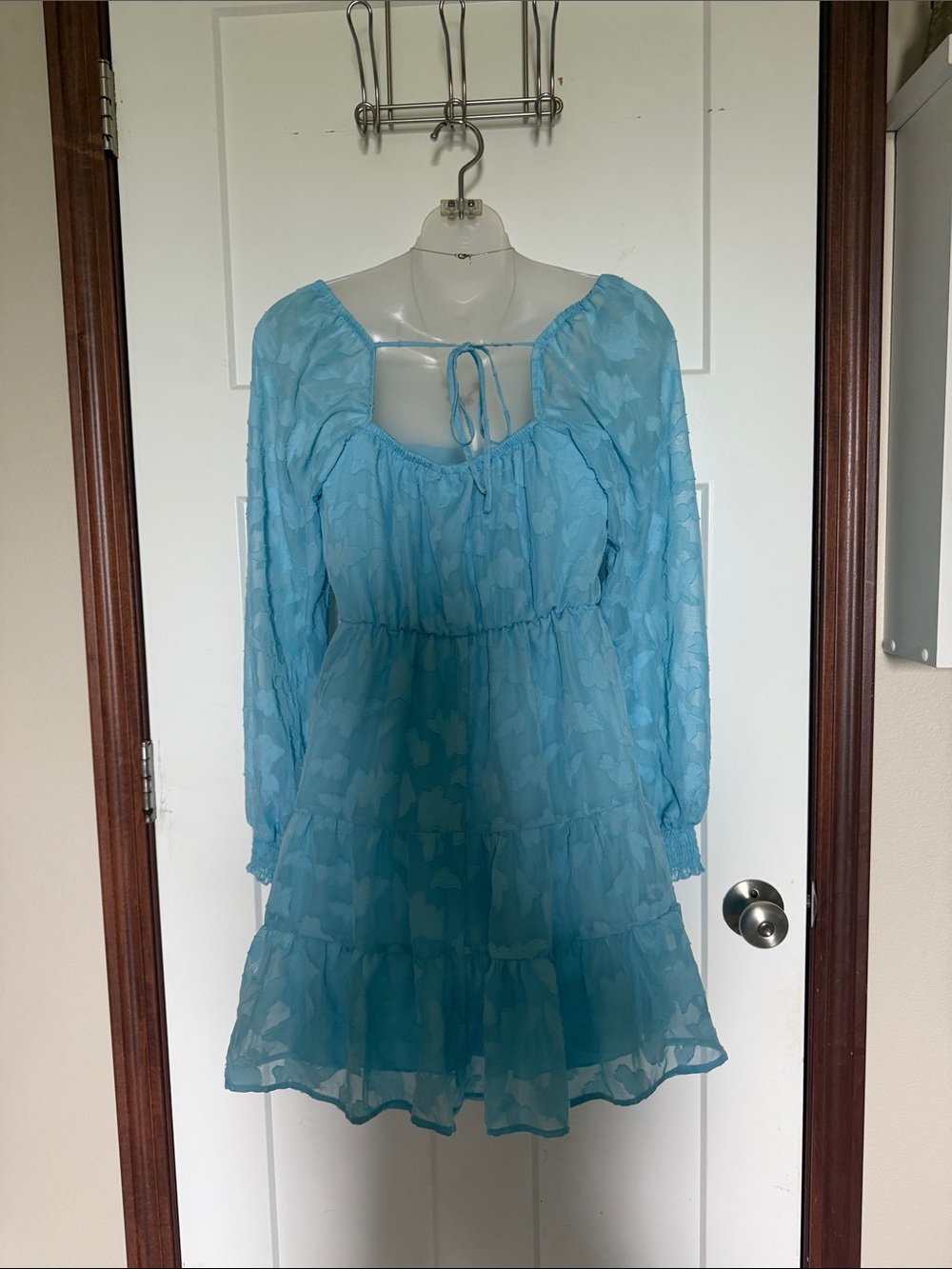 Speechless Light Blue Tiered Chiffon Tie-Neck Casual Dress